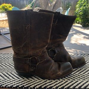 Distressed Frye Harness Boots
